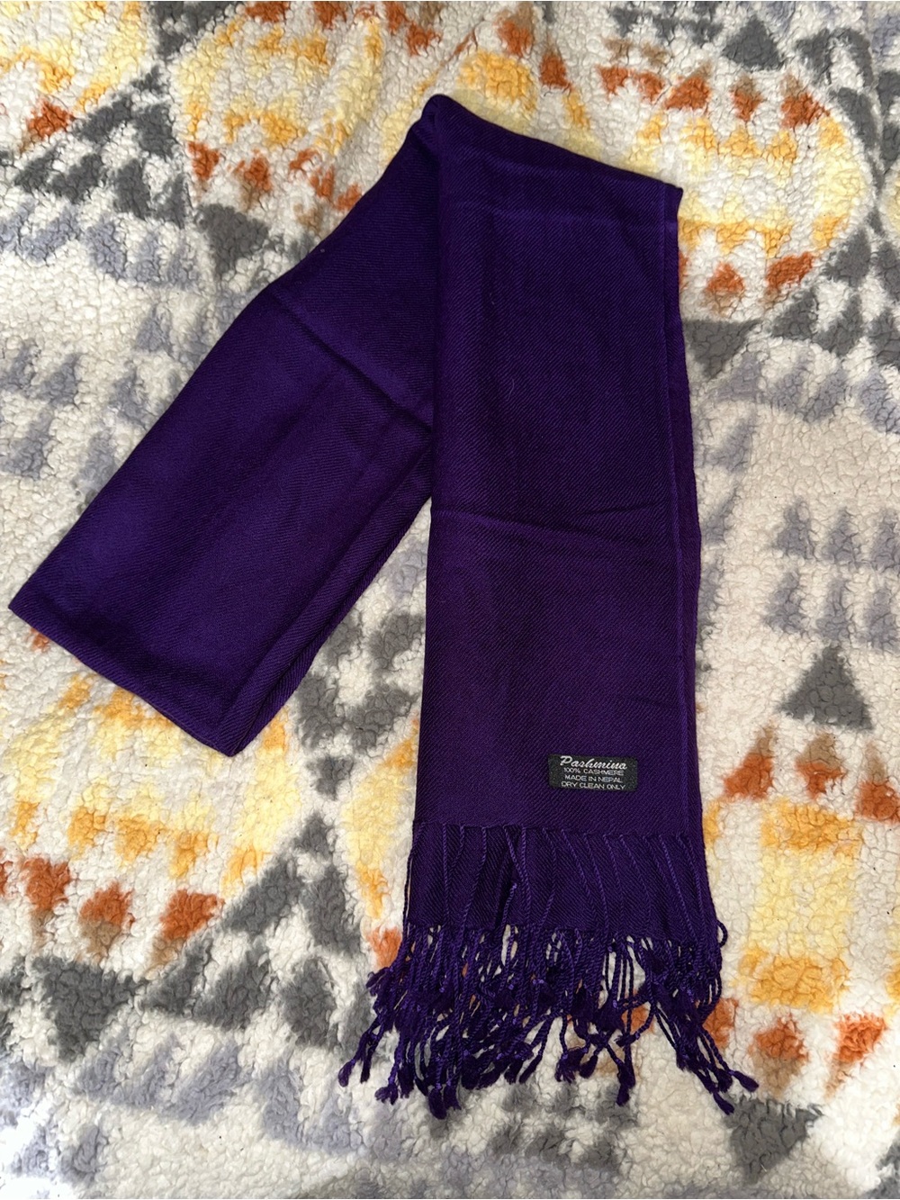 Pashmina 100% Cashmere Scarf Purple Fringe Wrap Shawl 28x78